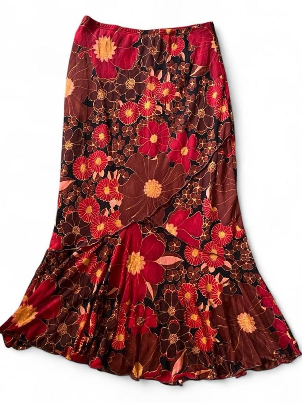 VINTAGE • 90s Y2K MESH FLORAL AUTUMN FAIRYCORE MIDI SKIRT XXS XS